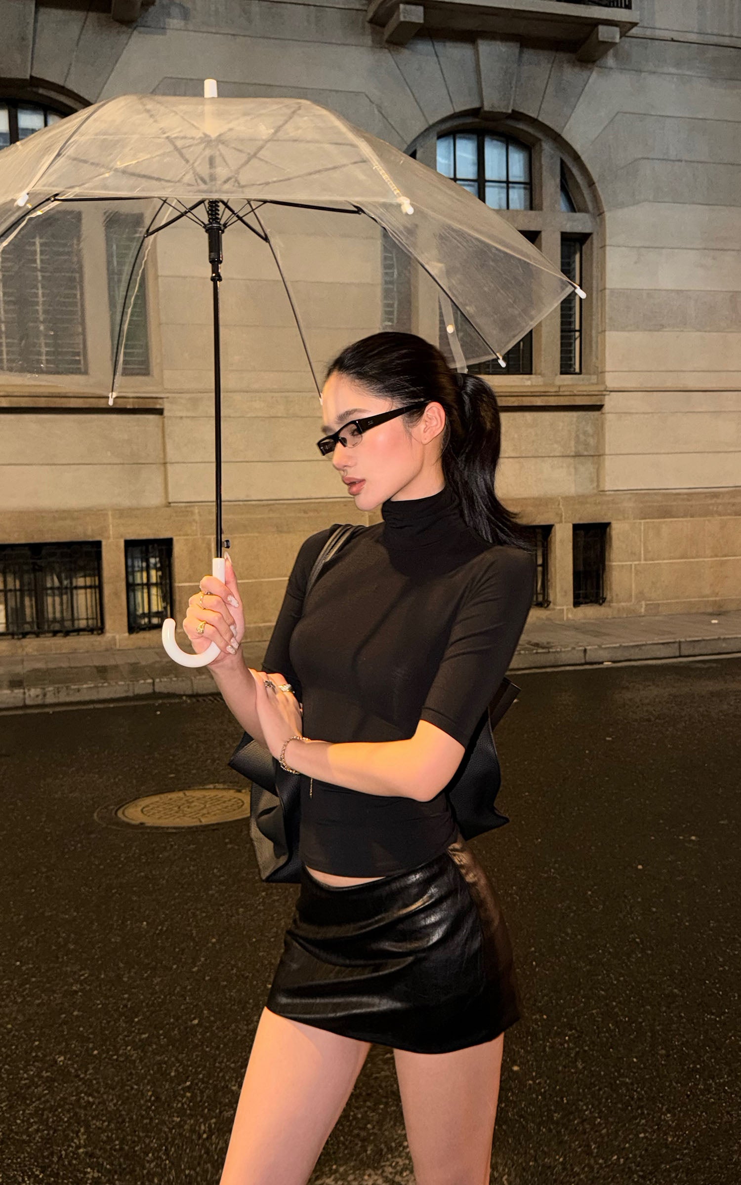ROVENTE Sculpted Leather-Effect Mini Skirt
