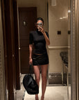 ROVENTE Sculpted Leather-Effect Mini Skirt