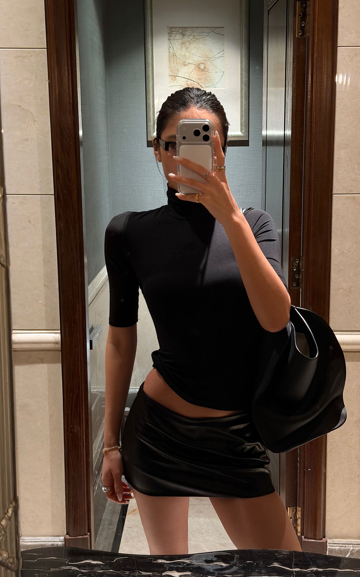 ROVENTE Sculpted Leather-Effect Mini Skirt