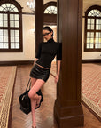 ROVENTE Mock Neck Top & Leather-Look Mini Skirt Set