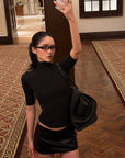 ROVENTE Mock Neck Top & Leather-Look Mini Skirt Set
