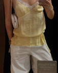 ROVENTE Lace Trim Ruched Satin Camisole Top