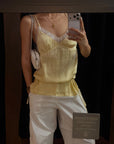 ROVENTE Lace Trim Ruched Satin Camisole Top