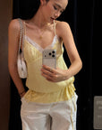 ROVENTE Lace Trim Ruched Satin Camisole Top