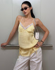 ROVENTE Lace Trim Ruched Satin Camisole Top
