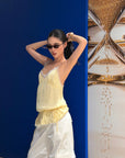 ROVENTE Lace Trim Ruched Satin Camisole Top