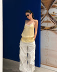 ROVENTE Lace Trim Ruched Satin Camisole Top