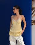 ROVENTE Lace Trim Ruched Satin Camisole Top