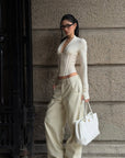 ROVENTE Low-Rise Wide-Leg Cotton Casual Pants
