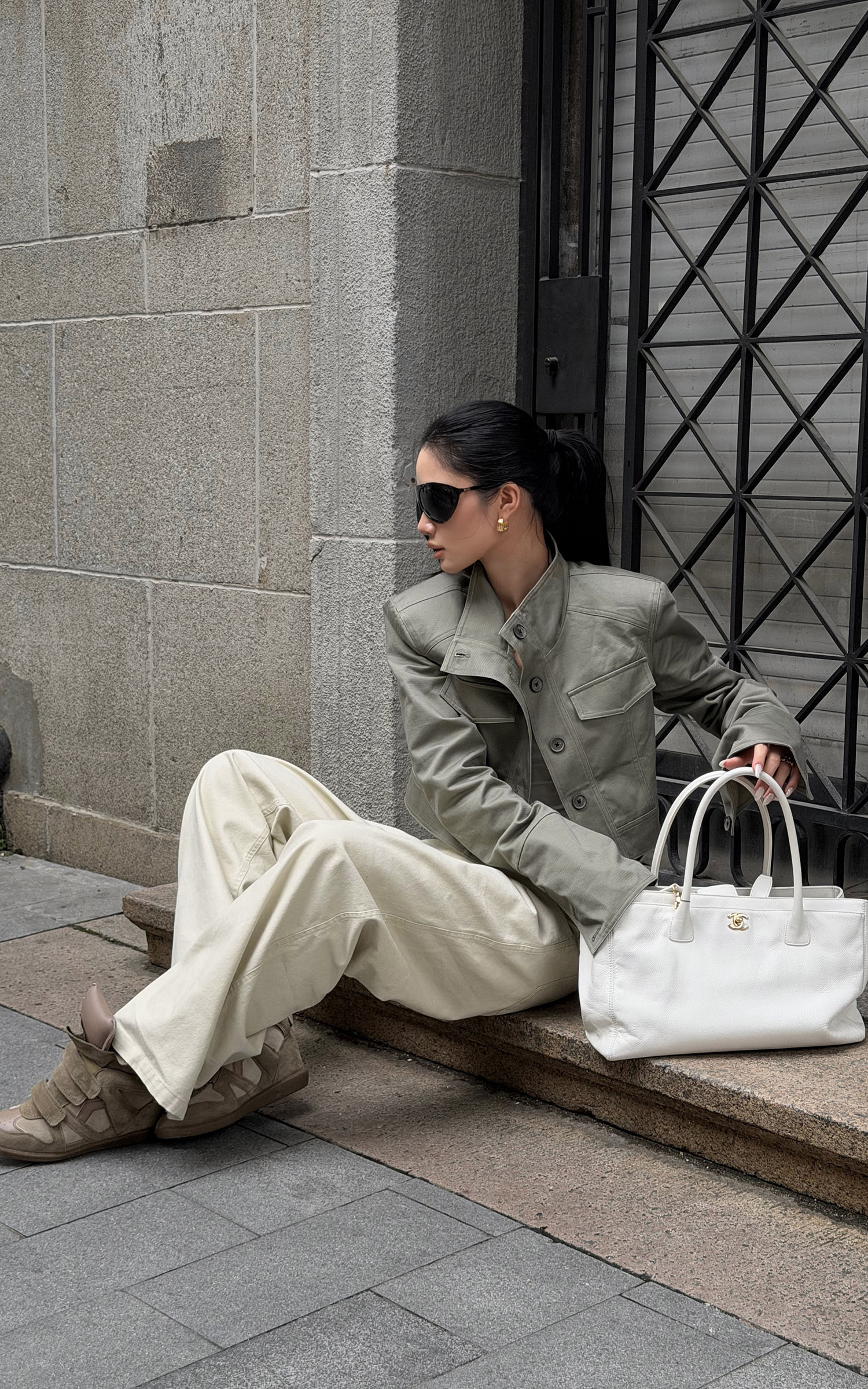 ROVENTE Low-Rise Wide-Leg Cotton Casual Pants