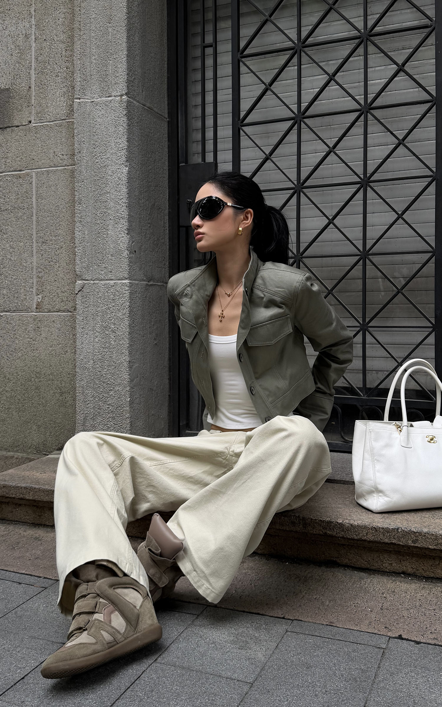 ROVENTE Cropped Stand Collar Utility Jacket