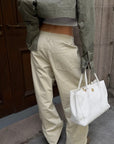 ROVENTE Low-Rise Wide-Leg Cotton Casual Pants