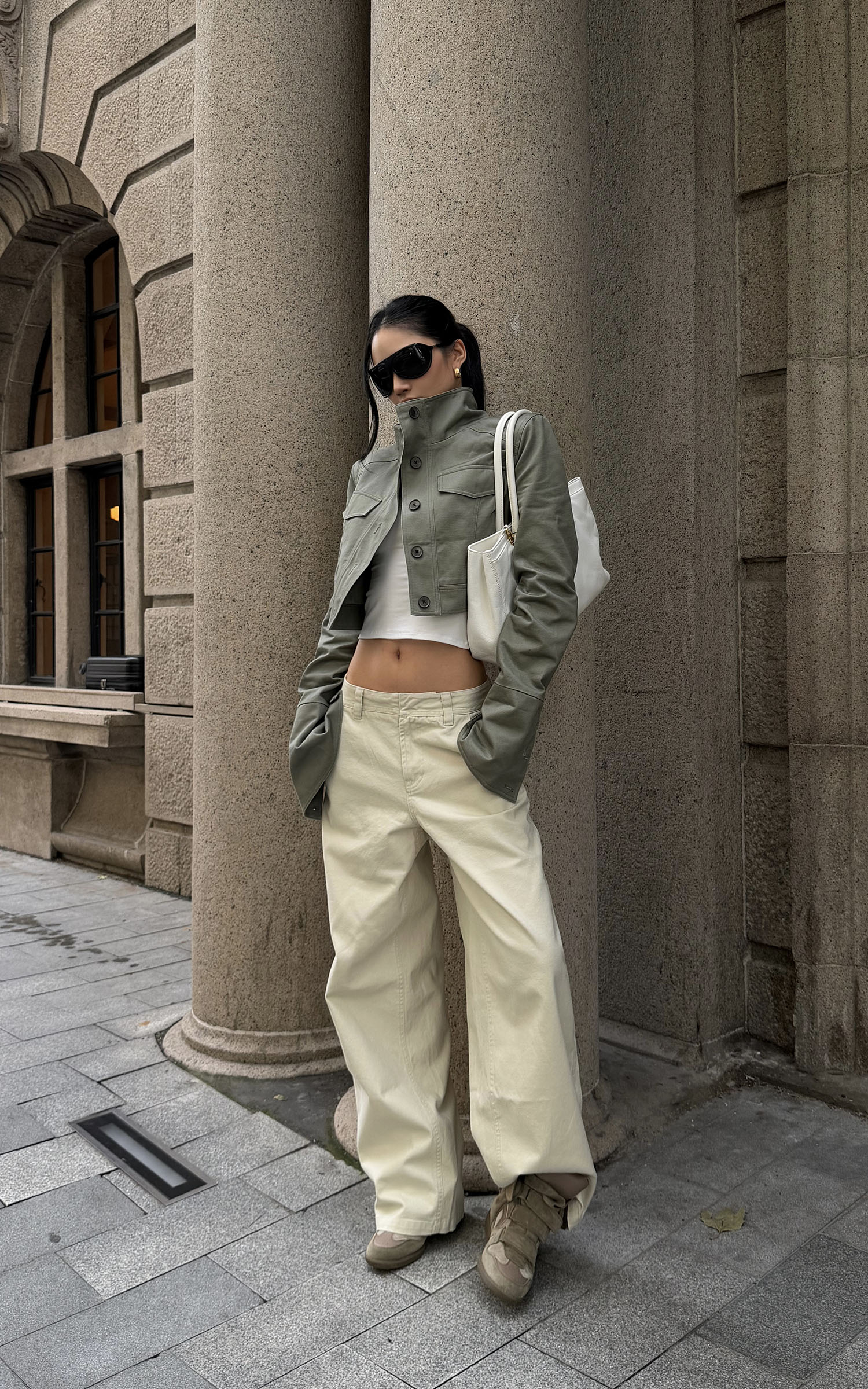 ROVENTE Low-Rise Wide-Leg Cotton Casual Pants