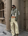 ROVENTE Low-Rise Wide-Leg Cotton Casual Pants