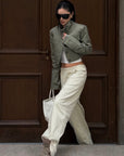 ROVENTE Low-Rise Wide-Leg Cotton Casual Pants