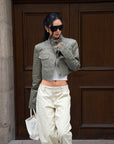 ROVENTE Cropped Stand Collar Utility Jacket