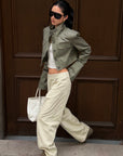ROVENTE Low-Rise Wide-Leg Cotton Casual Pants