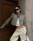 ROVENTE Cropped Stand Collar Utility Jacket