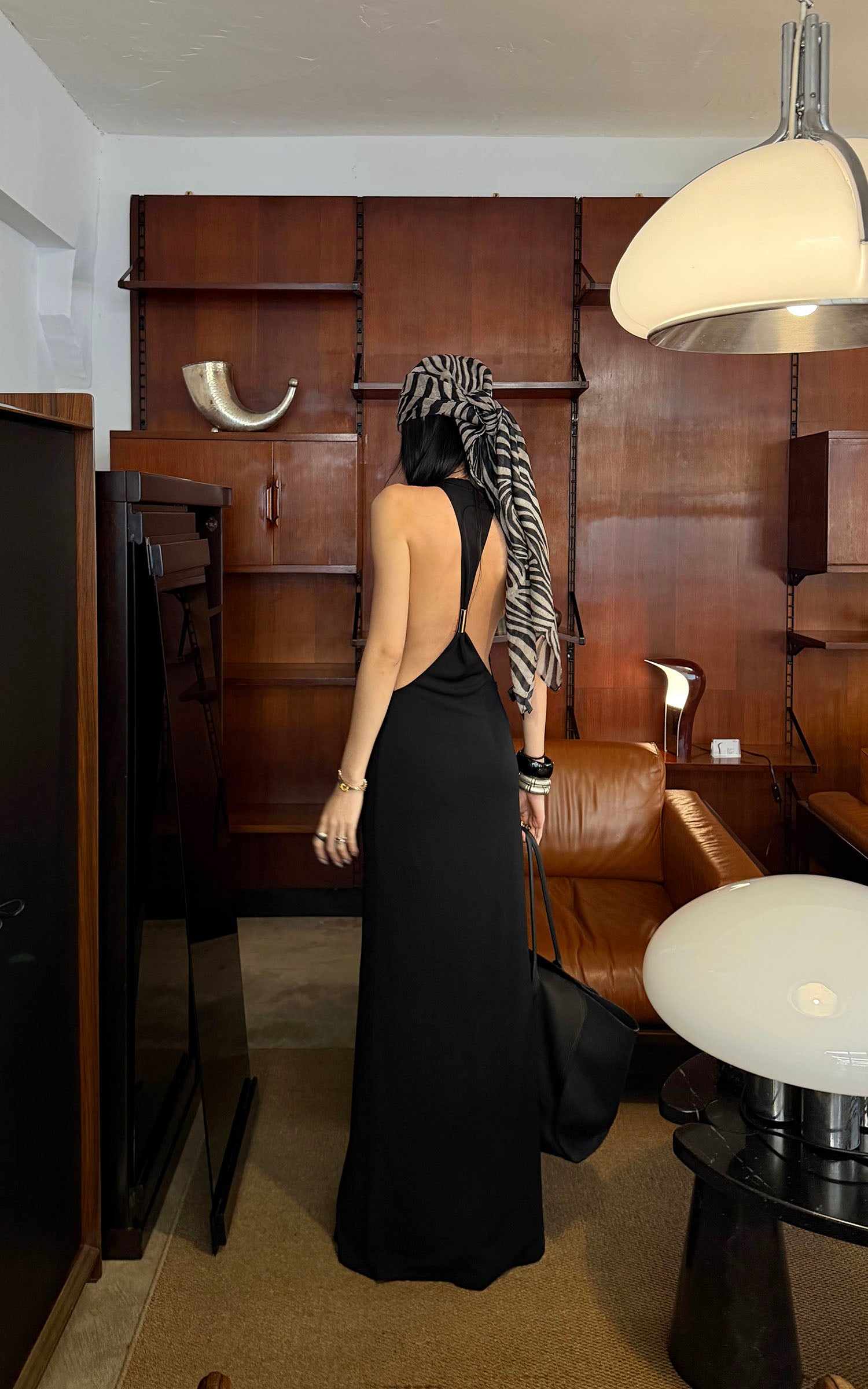 ROVENTE Open Back Hardware Maxi Dress