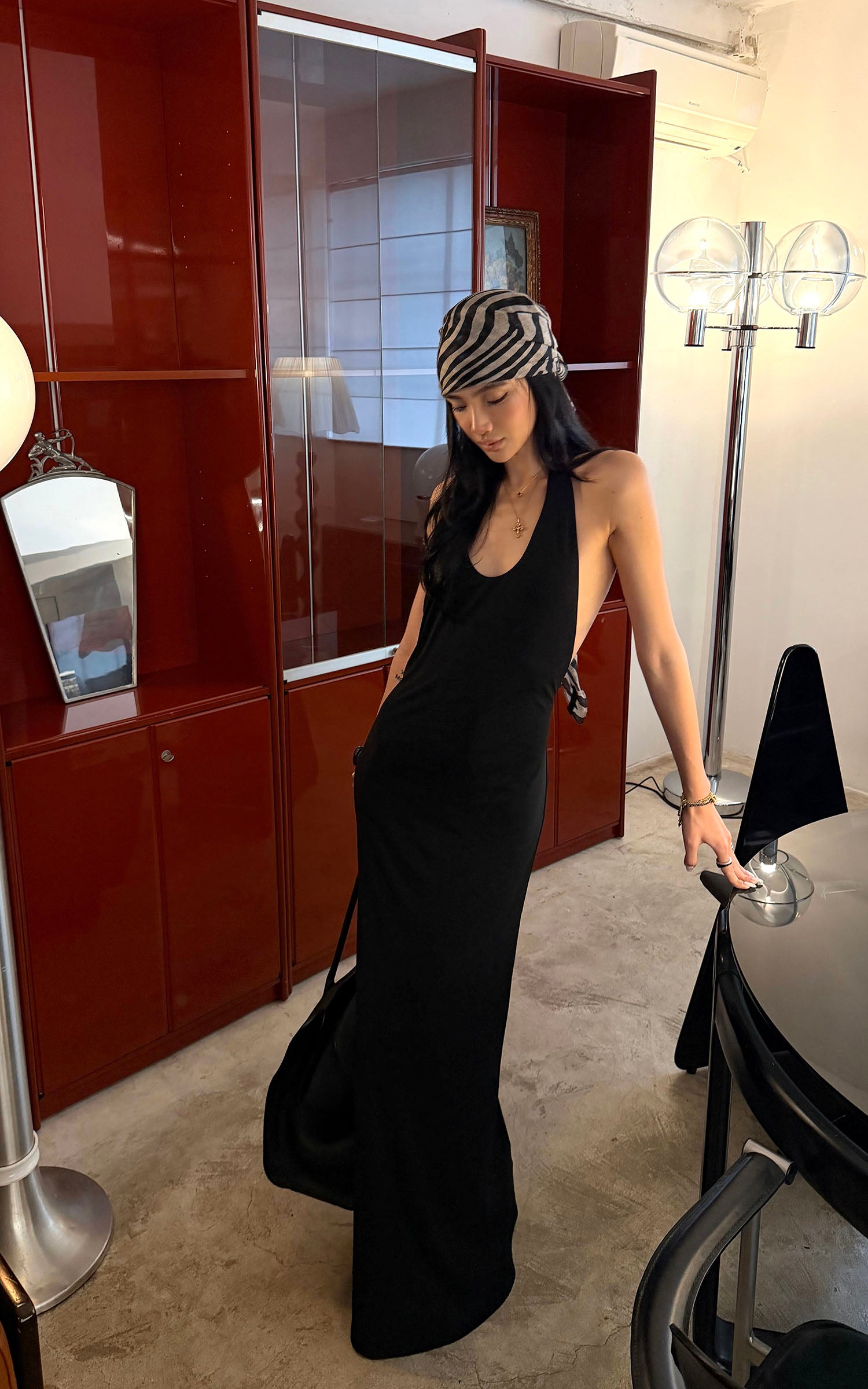 ROVENTE Open Back Hardware Maxi Dress