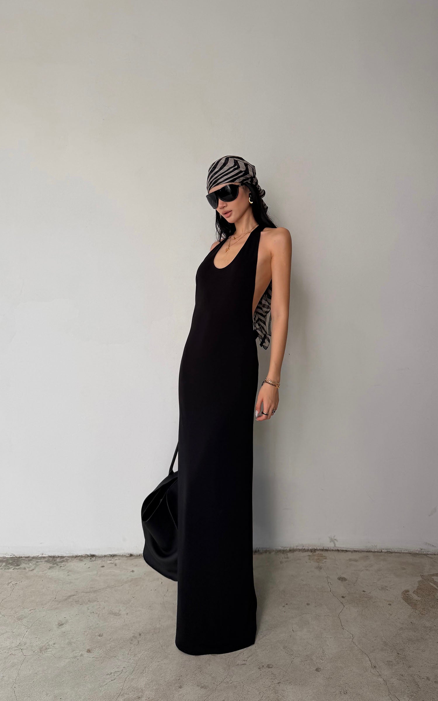 ROVENTE Open Back Hardware Maxi Dress
