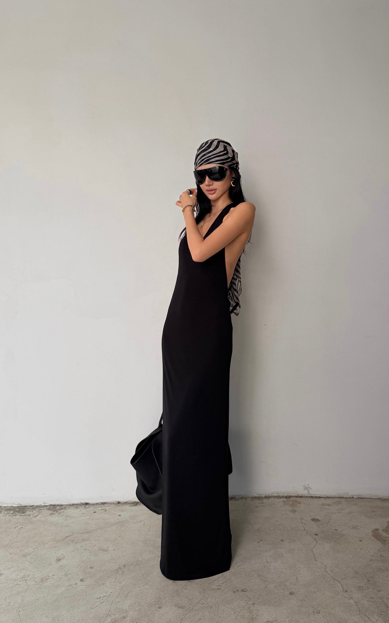 ROVENTE Open Back Hardware Maxi Dress