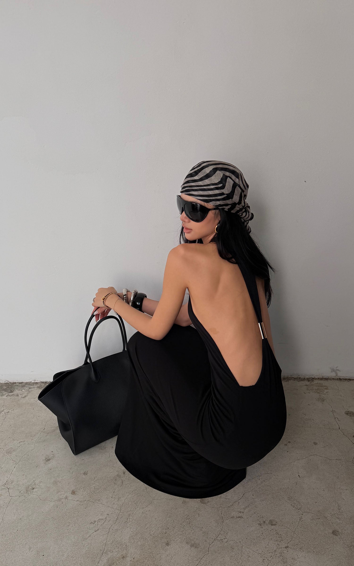ROVENTE Open Back Hardware Maxi Dress