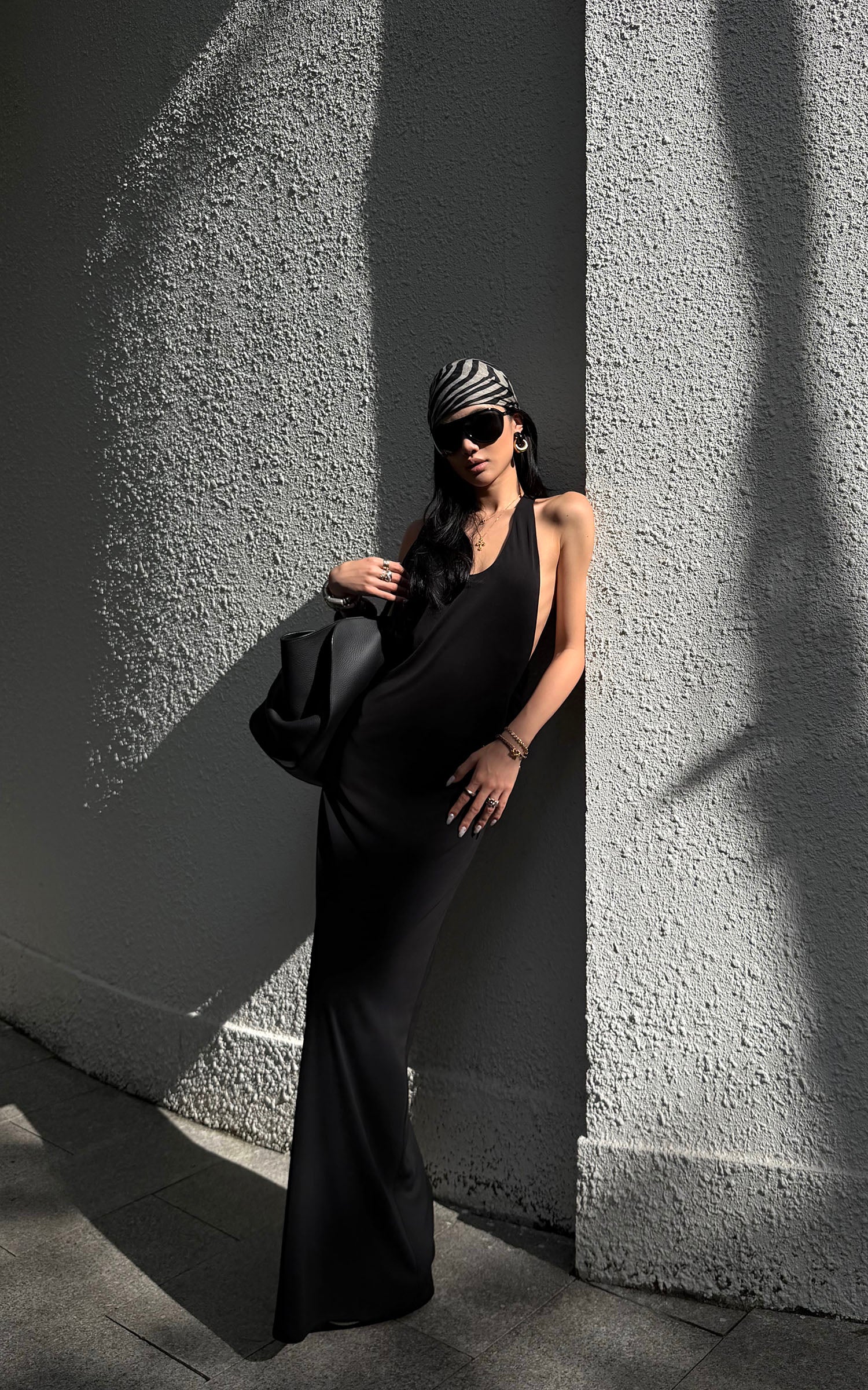 ROVENTE Open Back Hardware Maxi Dress