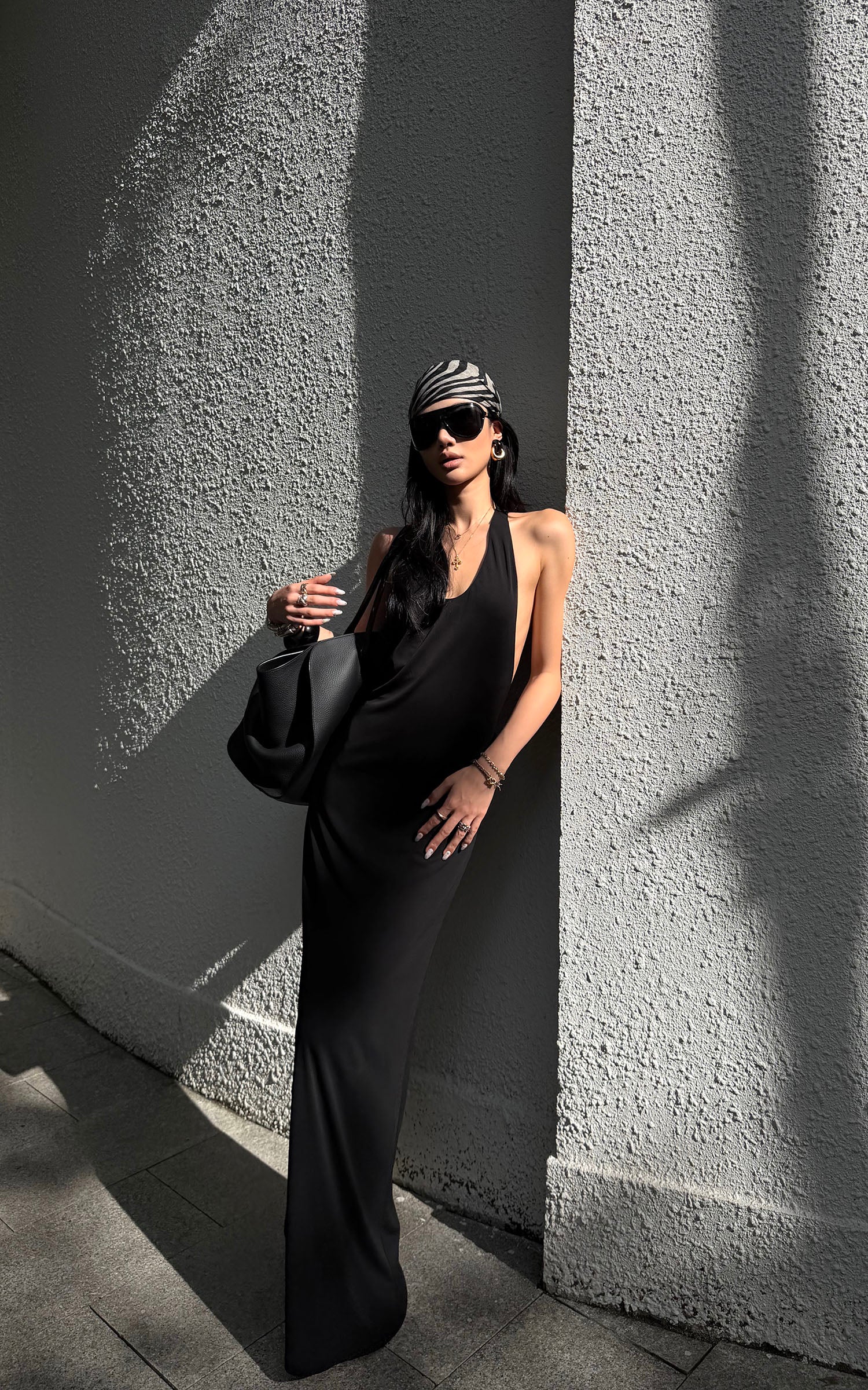 ROVENTE Open Back Hardware Maxi Dress