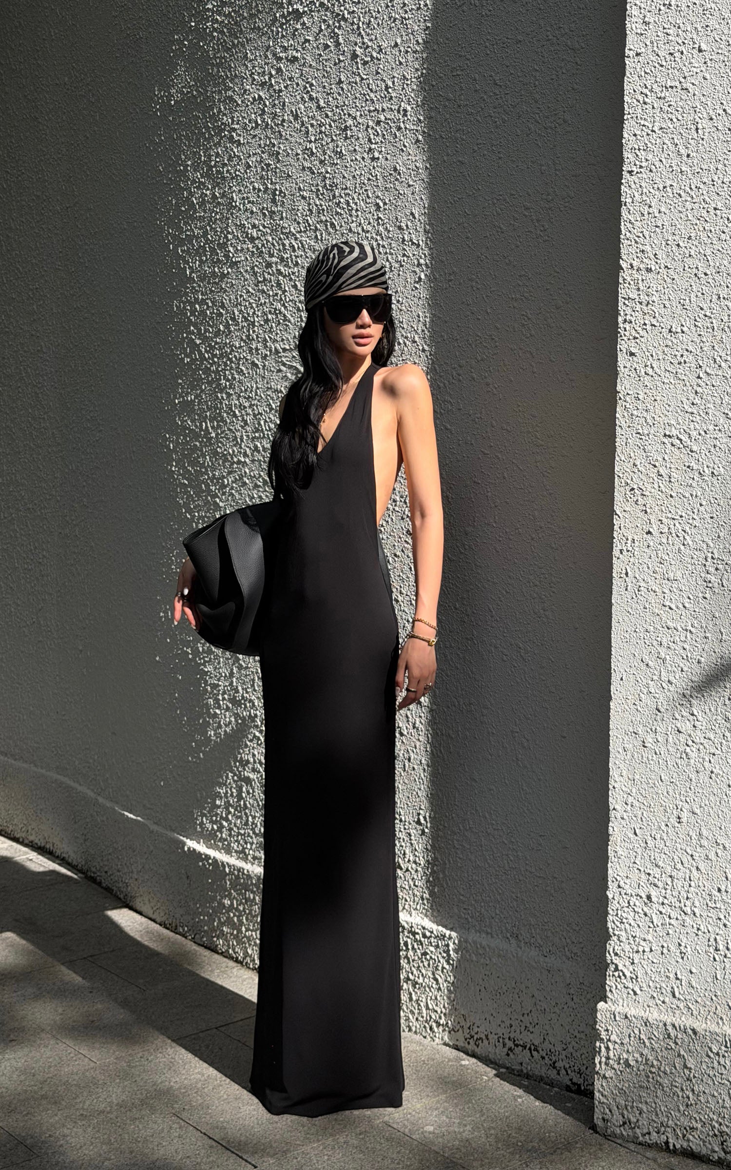ROVENTE Open Back Hardware Maxi Dress