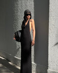 ROVENTE Open Back Hardware Maxi Dress