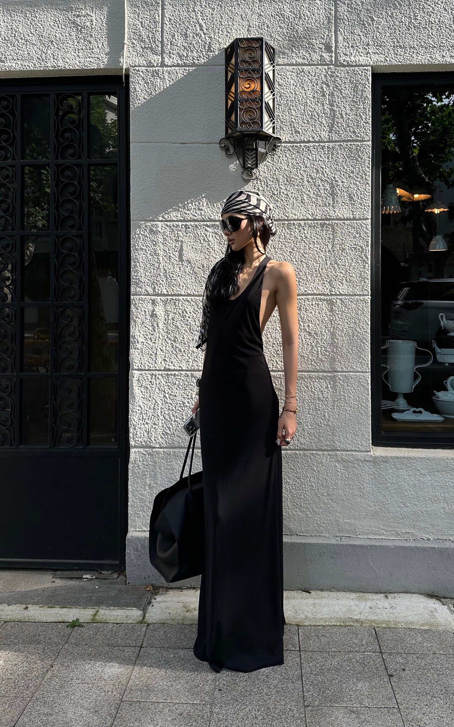 ROVENTE Open Back Hardware Maxi Dress