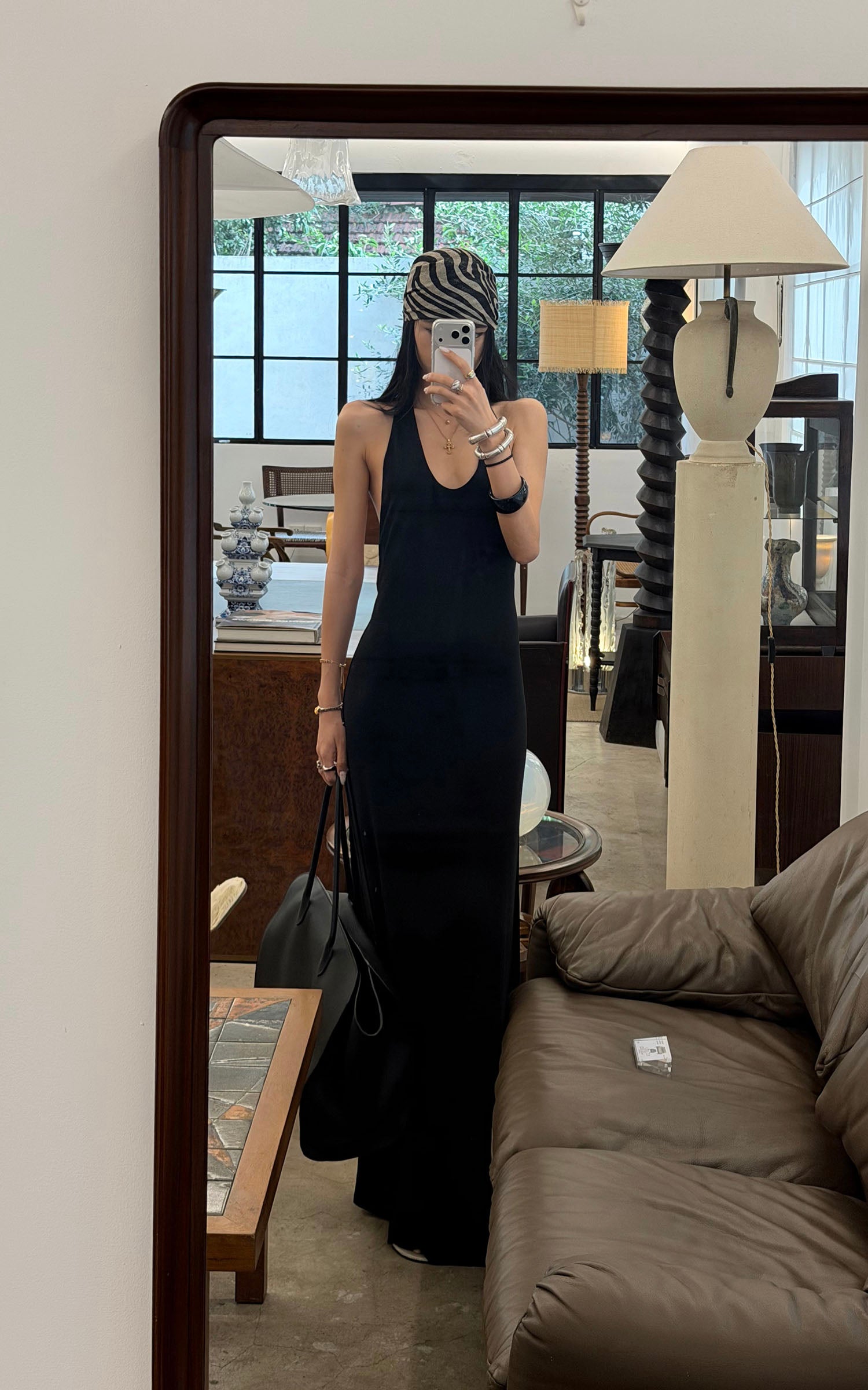 ROVENTE Open Back Hardware Maxi Dress