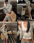 ROVENTE Striped Terry Zip Hoodie & Shorts Set