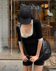 ROVENTE Faux-Layer Scoop Neck Henley T-Shirt