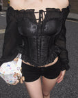 Hydrae Off-Shoulder Ruched Corset Long Sleeve Top