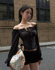 Hydrae Off-Shoulder Ruched Corset Long Sleeve Top