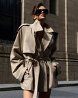 0122stepll Oversized Belted Short Trench Coat