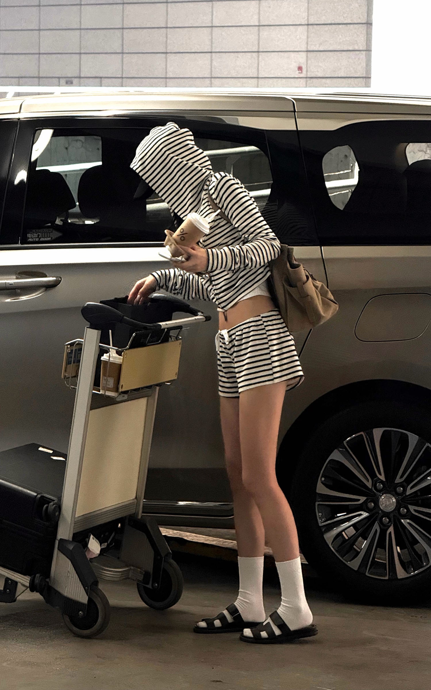 ROVENTE Striped Terry Zip Hoodie &amp; Shorts Set