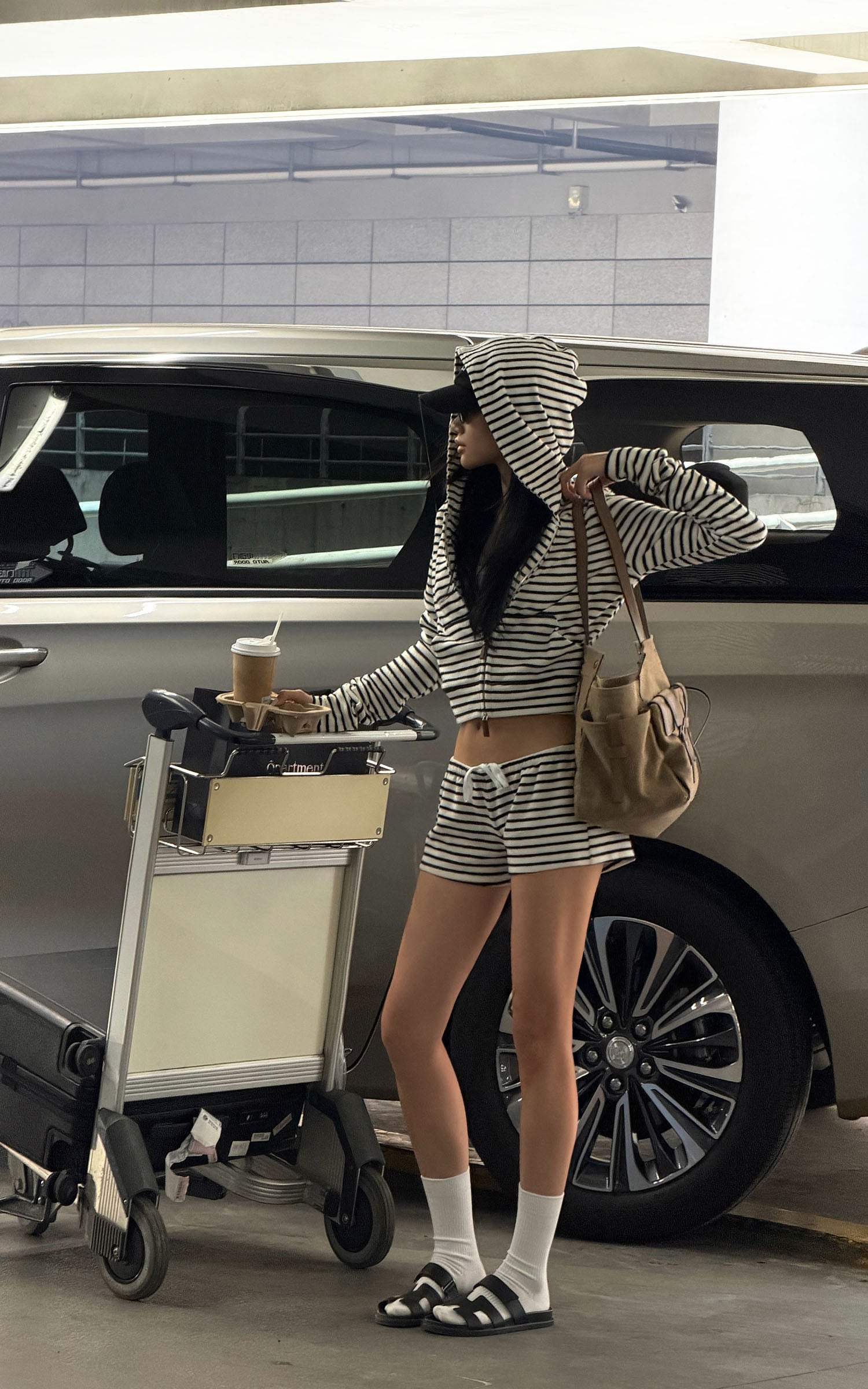 ROVENTE Striped Terry Zip Hoodie &amp; Shorts Set
