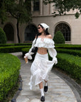 ROVENTE Ruffled Off-Shoulder Top & Draped Skirt Set