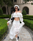 ROVENTE Ruffled Off-Shoulder Top & Draped Skirt Set