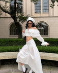 ROVENTE Ruffled Off-Shoulder Top & Draped Skirt Set