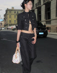 Hydrae Military Button Cropped Jacket & Low-Rise Wide-Leg Pants Two-Piece Set