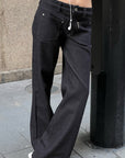 Hydrae Military Button Cropped Jacket & Low-Rise Wide-Leg Pants Two-Piece Set