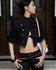 Hydrae Military Button Cropped Jacket & Low-Rise Wide-Leg Pants Two-Piece Set