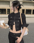 Hydrae Military Button Cropped Jacket & Low-Rise Wide-Leg Pants Two-Piece Set