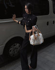 Hydrae Military Button Cropped Jacket & Low-Rise Wide-Leg Pants Two-Piece Set