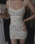 Hydrae Ivory Floral Lace Ruched Bodycon Camisole Mini Dress
