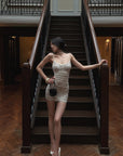 Hydrae Ivory Floral Lace Ruched Bodycon Camisole Mini Dress